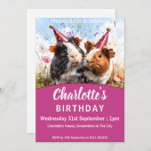 パーティー動物 – 2モルモット誕生日パーティー 招待状 (正面/裏面)