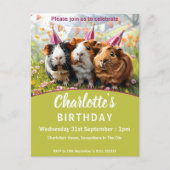 パーティー動物 – 3モルモット誕生日パーティー インビテーションポストカード (正面)