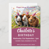 パーティー動物 – 3モルモット誕生日パーティー 招待状 (正面/裏面)