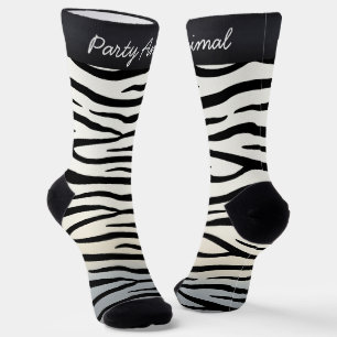 "パーティー動物" Zebra印刷おもしろいのパーソナライズ可能文字 ソックス
