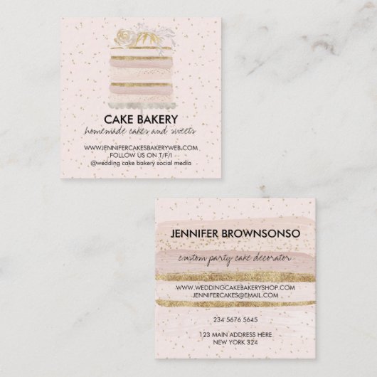 パーティー大事な行事ケータリングシェフイベントケーキベイカー スクエア名刺 (正面/裏面)