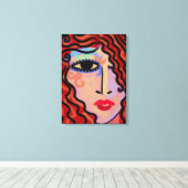 パーティー女子抽象芸術デジタルポートレートの女性 キャンバスプリント (インサイチュ (ウッドフロア))