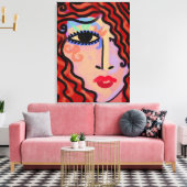 パーティー女子抽象芸術デジタルポートレートの女性 キャンバスプリント (インサイチュ (リビング))