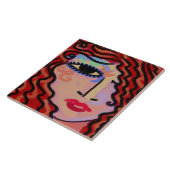 パーティー女子抽象芸術デジタルポートレートの女性 タイル (側面)