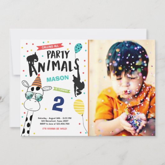 パーティー好きな人の誕生日の招待状の動物園の野生の黒 招待状 (正面)