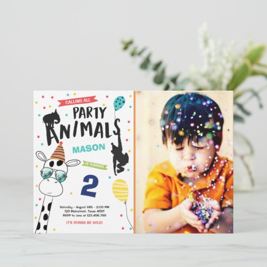 パーティー好きな人の誕生日の招待状の動物園の野生の黒 招待状 (スタンド正面)