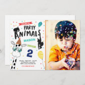 パーティー好きな人の誕生日の招待状の動物園の野生の黒 招待状 (正面/裏面)