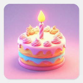 🎂 パーティー好きな人へのカラフルなバースデーケーキのギフト 🎉 スクエアシール