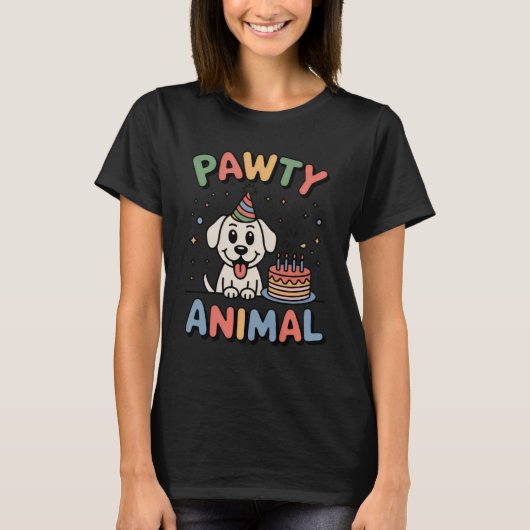 パーティー好きな動物 | 面白い犬の誕生日デザイン Tシャツ (正面)