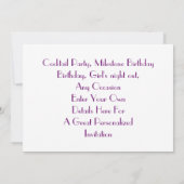 パーティー好きな女の子の紫色の派手な時間 パーソナライズド 招待状 (裏面)