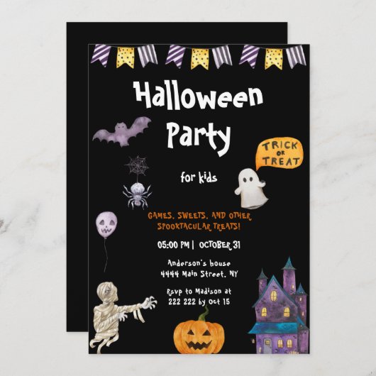 パーティー子供へハロウィーン招待状 招待状 (正面/裏面)