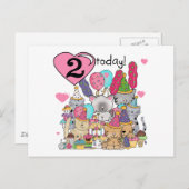 パーティー子猫誕生日Tシャツとギフト インビテーションポストカード (正面/裏面)