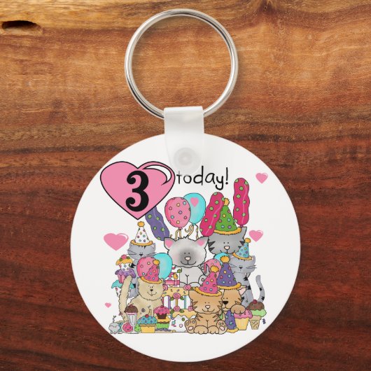 パーティー子猫誕生日Tシャツとギフト キーホルダー (正面)