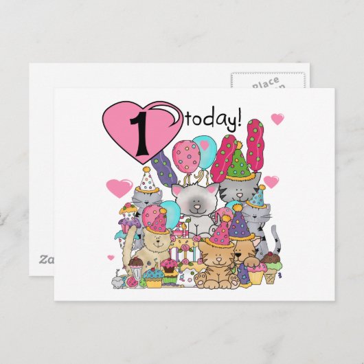 パーティー子猫誕生日Tシャツとギフト ポストカード (正面/裏面)