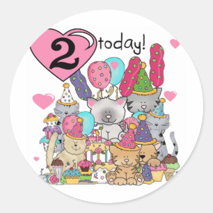パーティー子猫誕生日Tシャツとギフト ラウンドシール