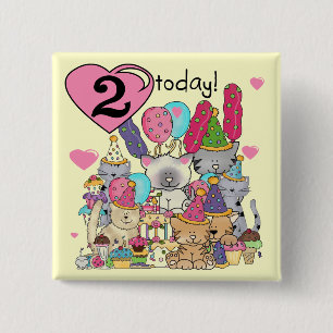 パーティー子猫誕生日Tシャツとギフト 缶バッジ