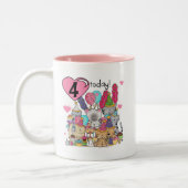 パーティー子猫4歳の誕生日Tシャツとプレゼント ツートーンマグカップ (左)