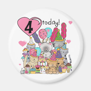 パーティー子猫4歳の誕生日Tシャツとプレゼント マグネット