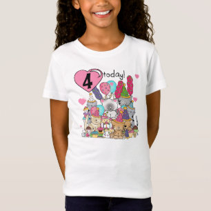 パーティー子猫4歳の誕生日Tシャツとプレゼント Tシャツ