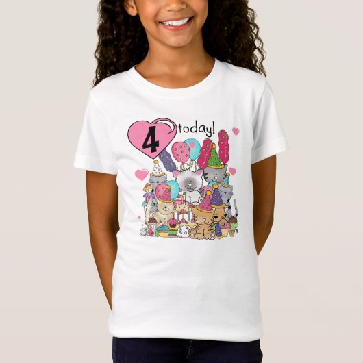 パーティー子猫4歳の誕生日Tシャツとプレゼント Tシャツ (正面)