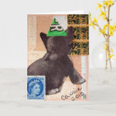パーティー帽の子猫 カード (黄色い花)