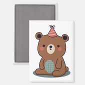 パーティー帽をかぶったかわいいテディベア マグネット (正面/裏面)