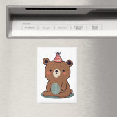 パーティー帽をかぶったかわいいテディベア マグネット (インサイチュ (食洗機))