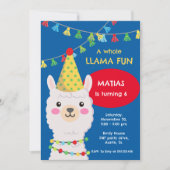 パーティー帽をかぶった青と赤のラマの招待状 招待状 (正面)