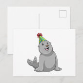 パーティー帽を被ったアザラシのパーティー ポストカード (正面/裏面)