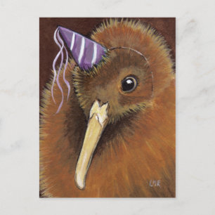 パーティー帽子のキウイ – Bird Art Postcards ポストカード