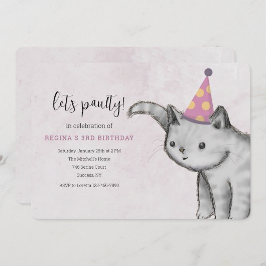 パーティー帽子の子猫の招待状 招待状 (正面/裏面)