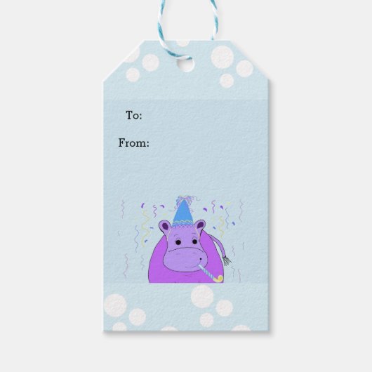 パーティー帽子の漫画のヒッポ ギフトタグ (正面)