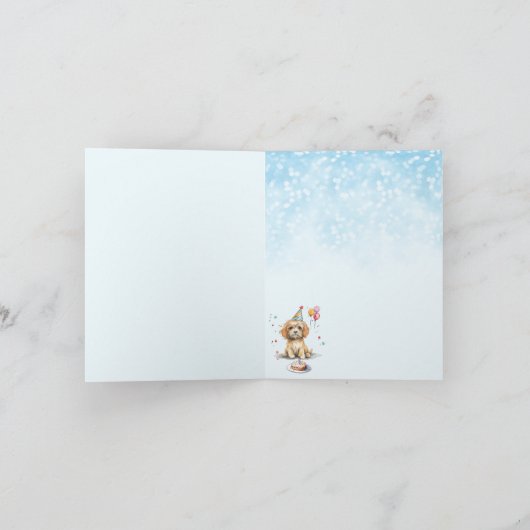 パーティー帽子をかぶったかわいい子犬の誕生日 サンキューカード (内部)