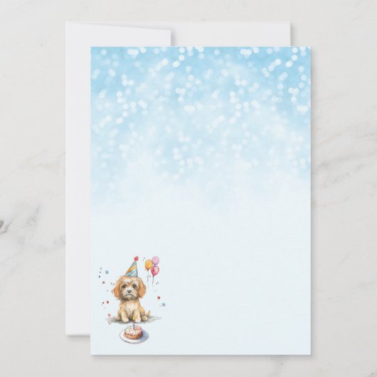 パーティー帽子をかぶったかわいい子犬の誕生日 サンキューカード (裏面)