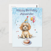 パーティー帽子をかぶったかわいい子犬の誕生日 ポストカード (正面/裏面)