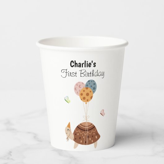 パーティー帽子をかぶったカメ 紙コップ (裏面)