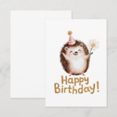 パーティー帽子をかぶったチャーミングなハリネズミの誕生日デザイン サンキューカード (正面/裏面)
