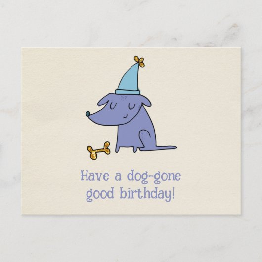 パーティー帽子をかぶったドッグと一緒に、とことん楽しい誕生日を！ ポストカード (正面)