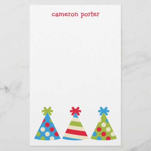 パーティー帽子パーソナライズされた文具 (正面)