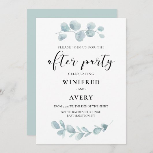 パーティー後のミニマルな水彩緑化 招待状 (正面/裏面)