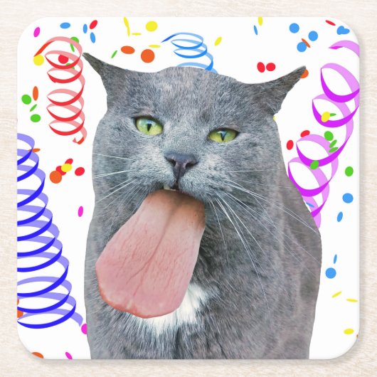 パーティー得が舌を？ スクエアペーパーコースター (正面)