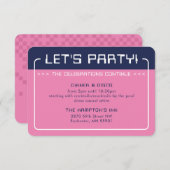 パーティー情報ゲームモダンネイビーピンク 招待状 (正面/裏面)