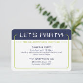 パーティー情報ゲームモダンネイビーライムグリーン 招待状 (スタンド正面)