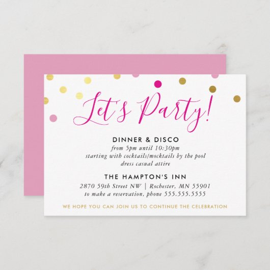 パーティー披露宴情報グラム紙吹雪スポット金ゴールドピンク 招待状 (正面/裏面)