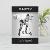 パーティー招待状ブラック&ホワイトスタイルピンアップガール1 招待状 (スタンド正面)