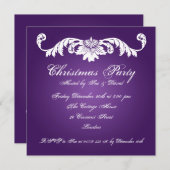 パーティー招待状ヴィンテージオーナメントオンパープル 招待状 (正面/裏面)