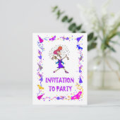 パーティー招待状、飲み物を持つ女性 インビテーションポストカード (スタンド正面)