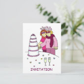 パーティー招待 女性カップルが楽しい格好で インビテーションポストカード (スタンド正面)
