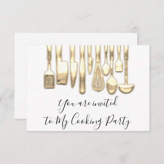 パーティー料理のシェフ ゴールデンキッチン ゴールデンホワイト 招待状 (正面/裏面)