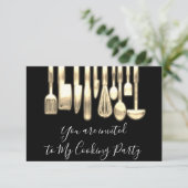 パーティー料理のシェフ ゴールデンキッチン ブラック モダン 招待状 (スタンド正面)